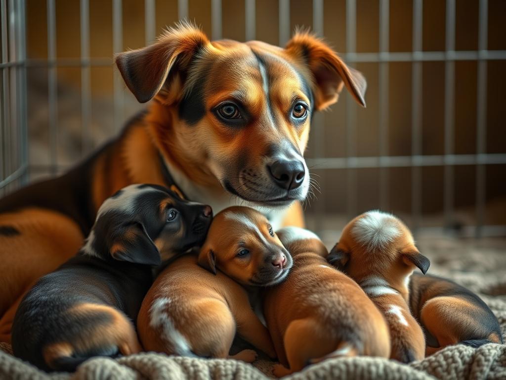 Kama - suczka ze szczeniakami uratowana przez Fundację Marchewkowy Pies podczas adopcji psa