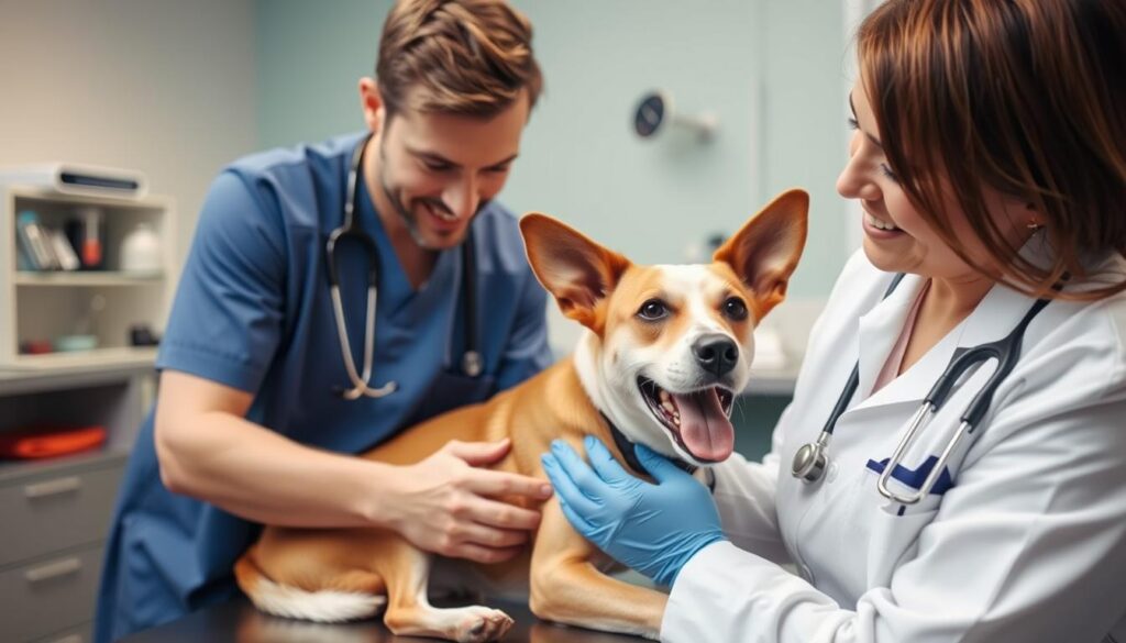 Pies u weterynarza podczas badania - diagnostyka koprofagii u psa Pies u weterynarza podczas badania - diagnostyka koprofagii u psa