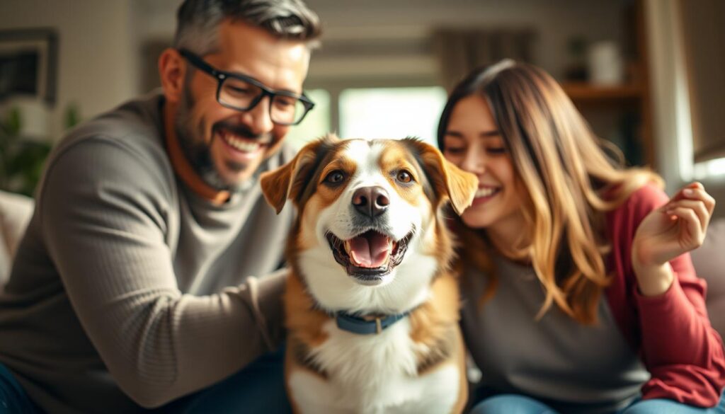 Szczęśliwy adoptowany pies z nową rodziną - adopcja psa we Wrocławiu